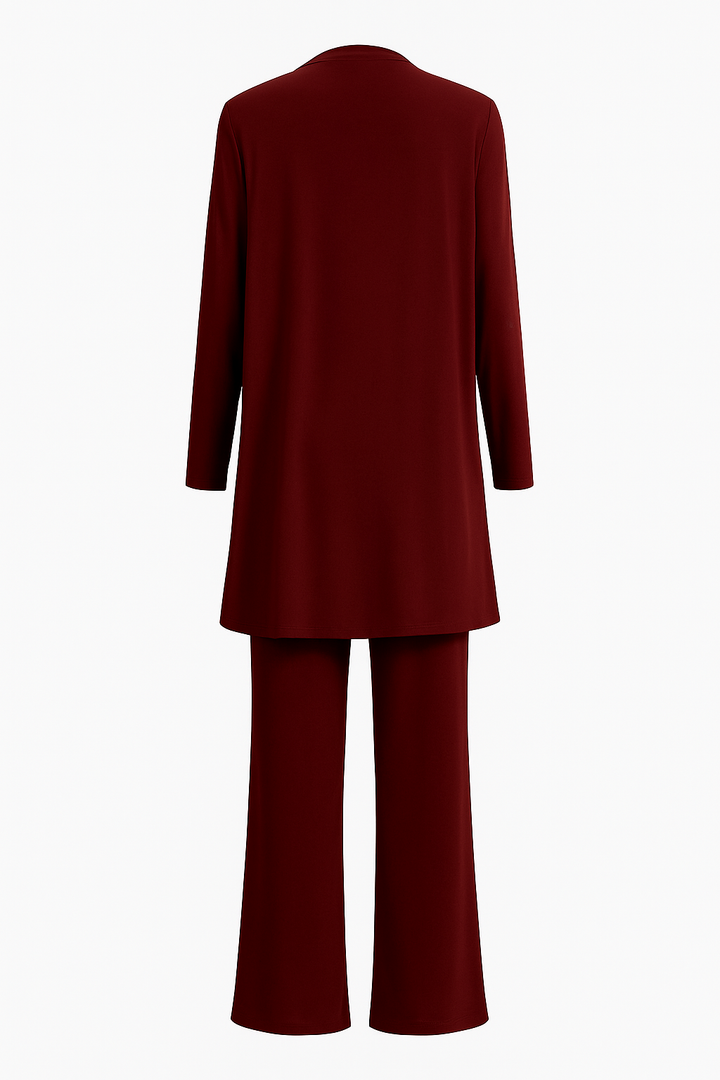 Conjunto de tres piezas: cárdigan y pantalones de pierna ancha
