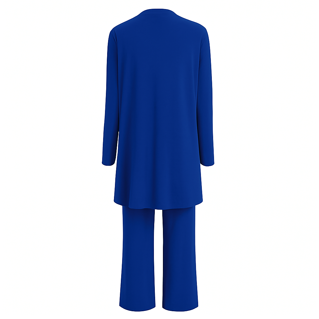 Conjunto de tres piezas: cárdigan y pantalones de pierna ancha