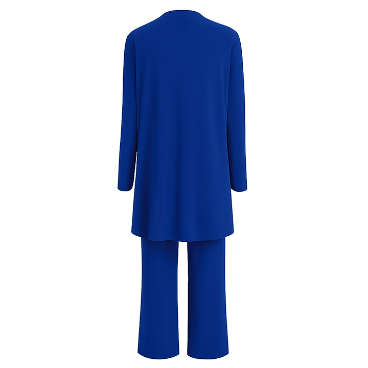 Conjunto de tres piezas: cárdigan y pantalones de pierna ancha