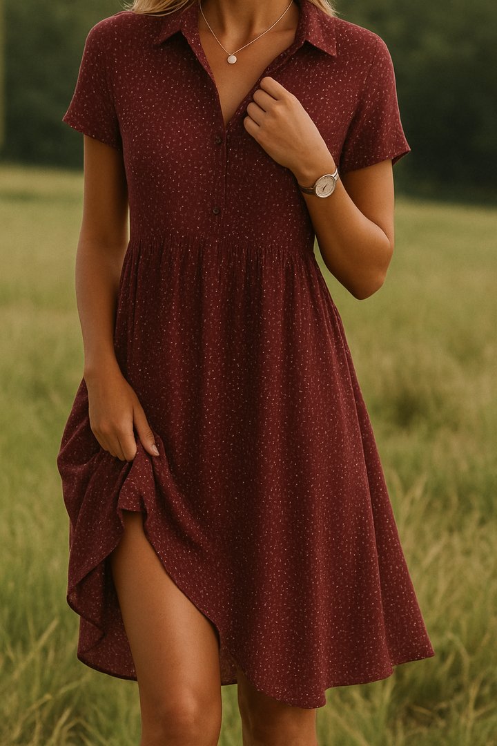 Women’s Smart Dotted Short-Sleeve Shirt Dress for Casual Occasion