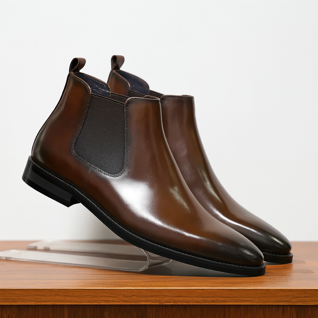 Botines Chelsea de cuero marrón elegantes y modernos para hombre, para ocasiones casuales y formales