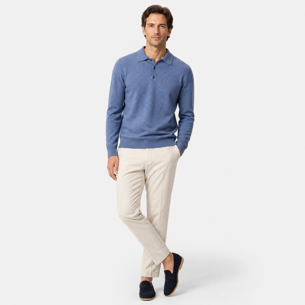 Suéter tipo polo para hombre de lana merino
