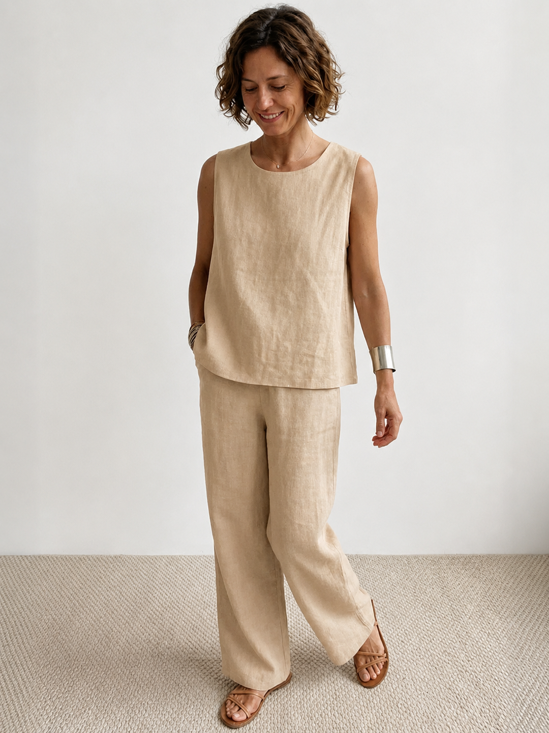 Conjunto de camiseta sin mangas y pantalones de pierna ancha