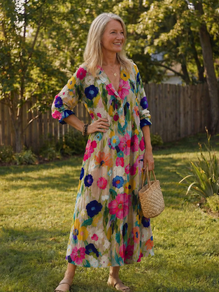 Vestido largo con botones y estampado floral