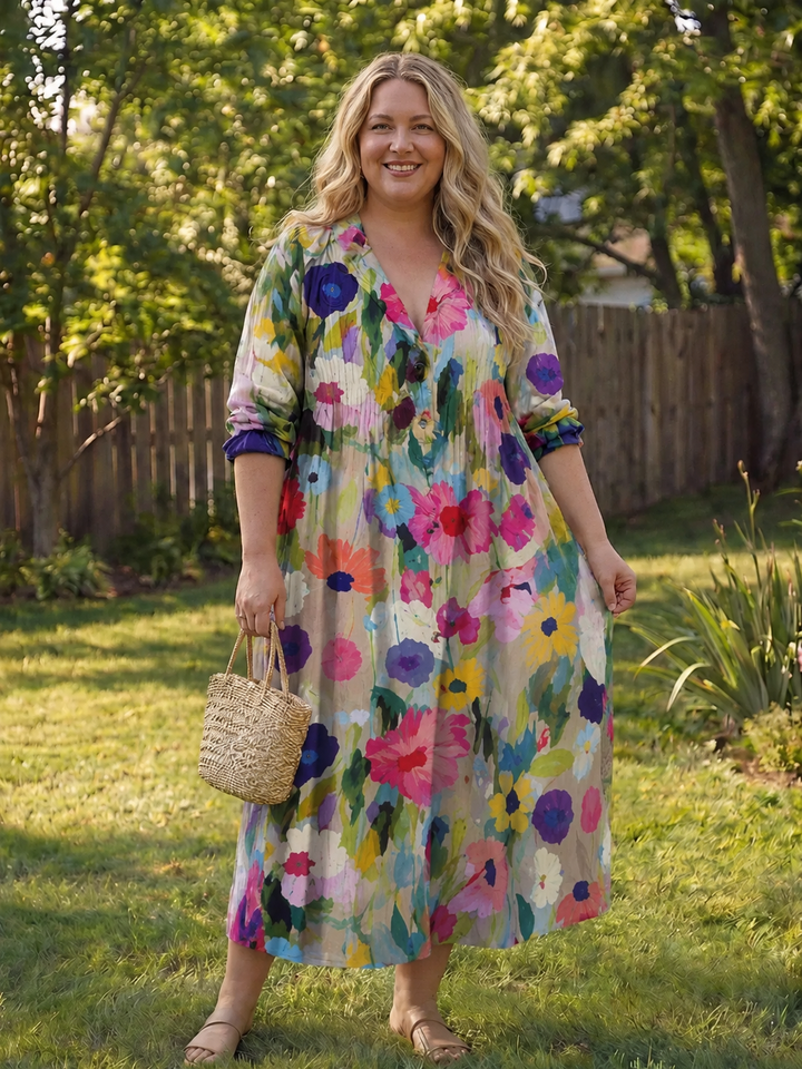 Vestido largo con botones y estampado floral