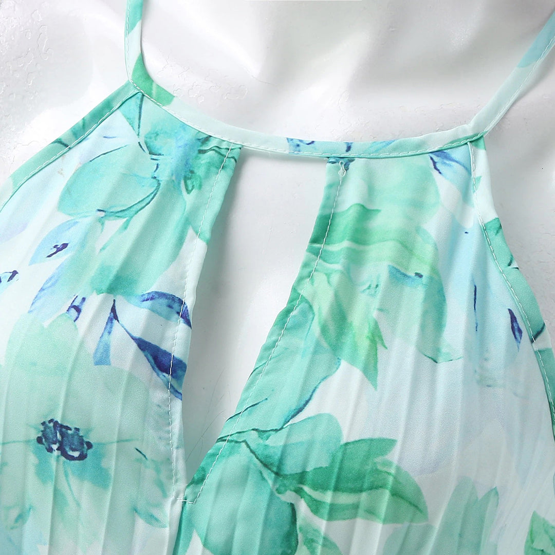 Vestido largo de verano con elegante brisa floral de temporada para mujer