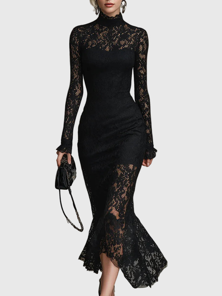 Vestido maxi con cola de pez y encaje