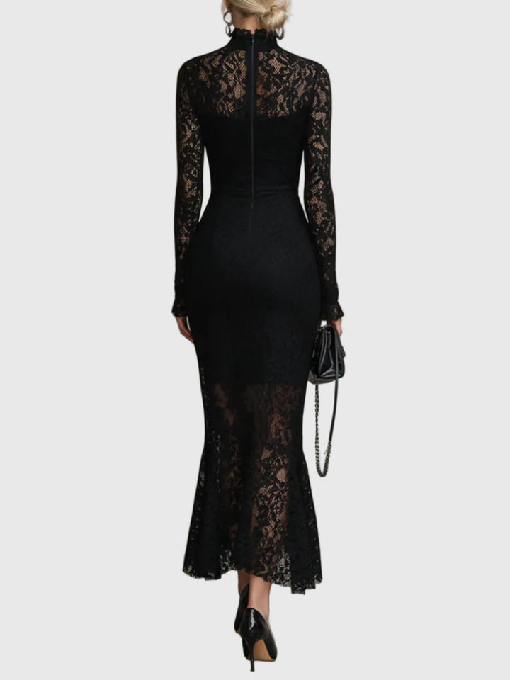 Vestido maxi con cola de pez y encaje