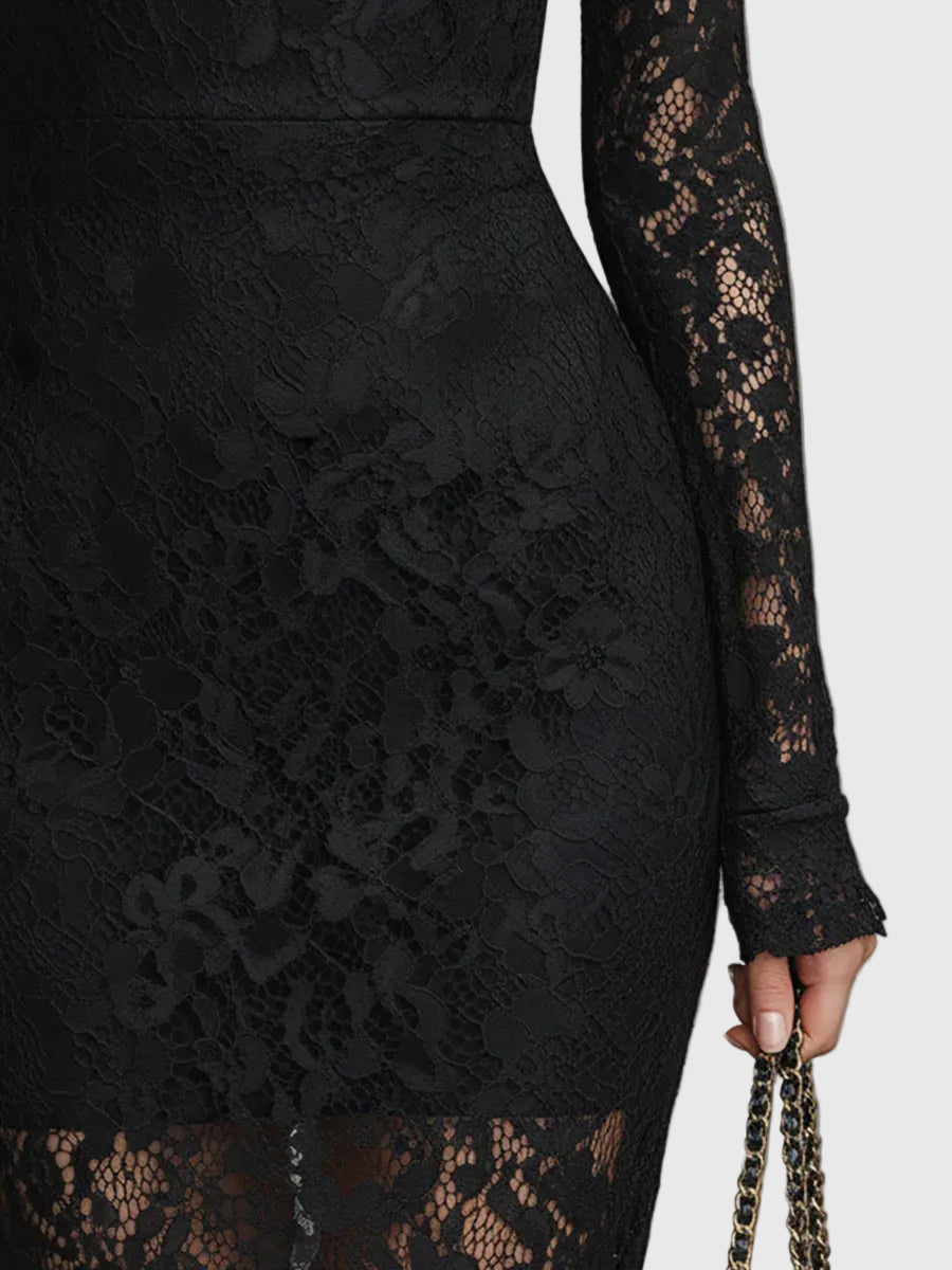 Vestido maxi con cola de pez y encaje