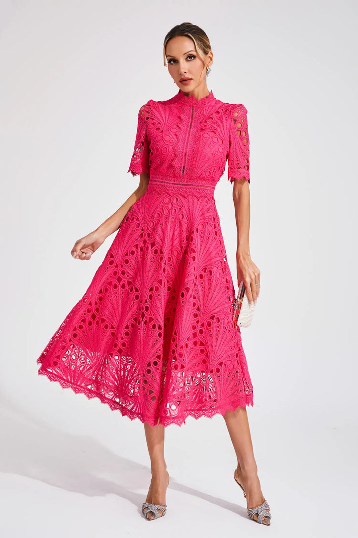 Exquisite Subtle Glamour Lace Midi Dress for Women