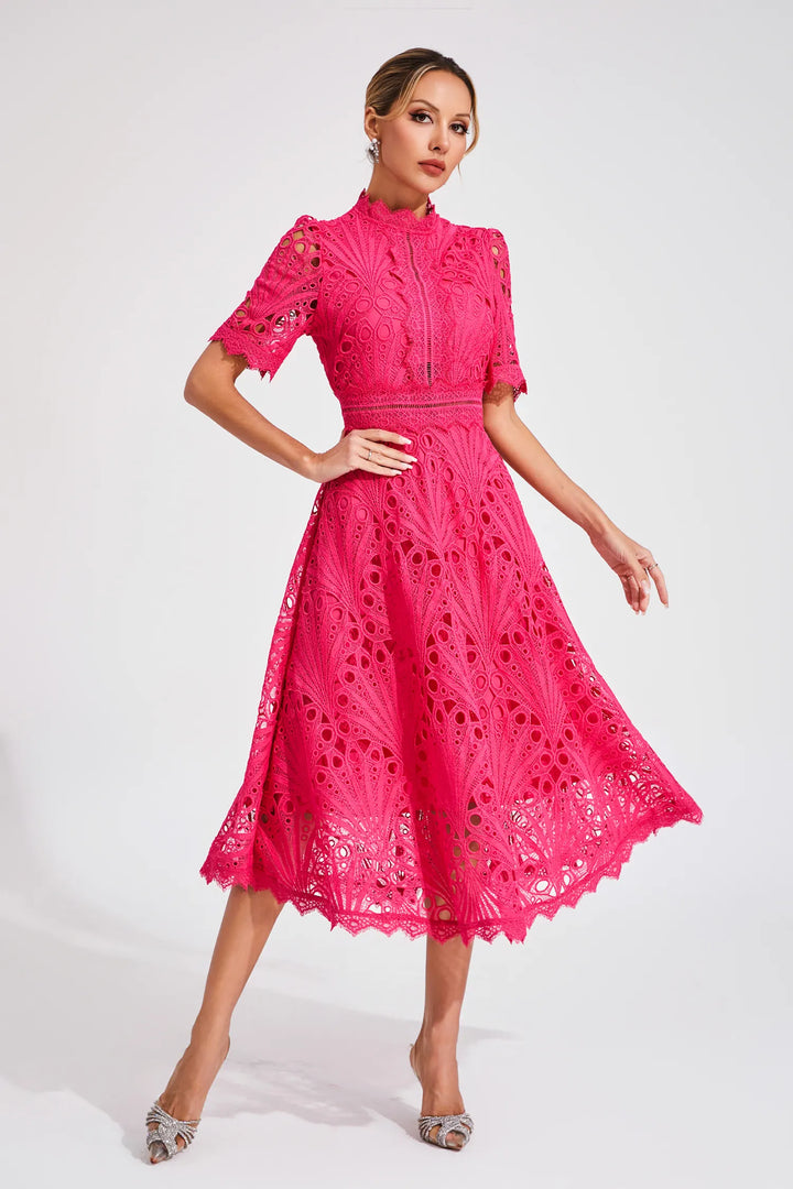 Exquisite Subtle Glamour Lace Midi Dress for Women