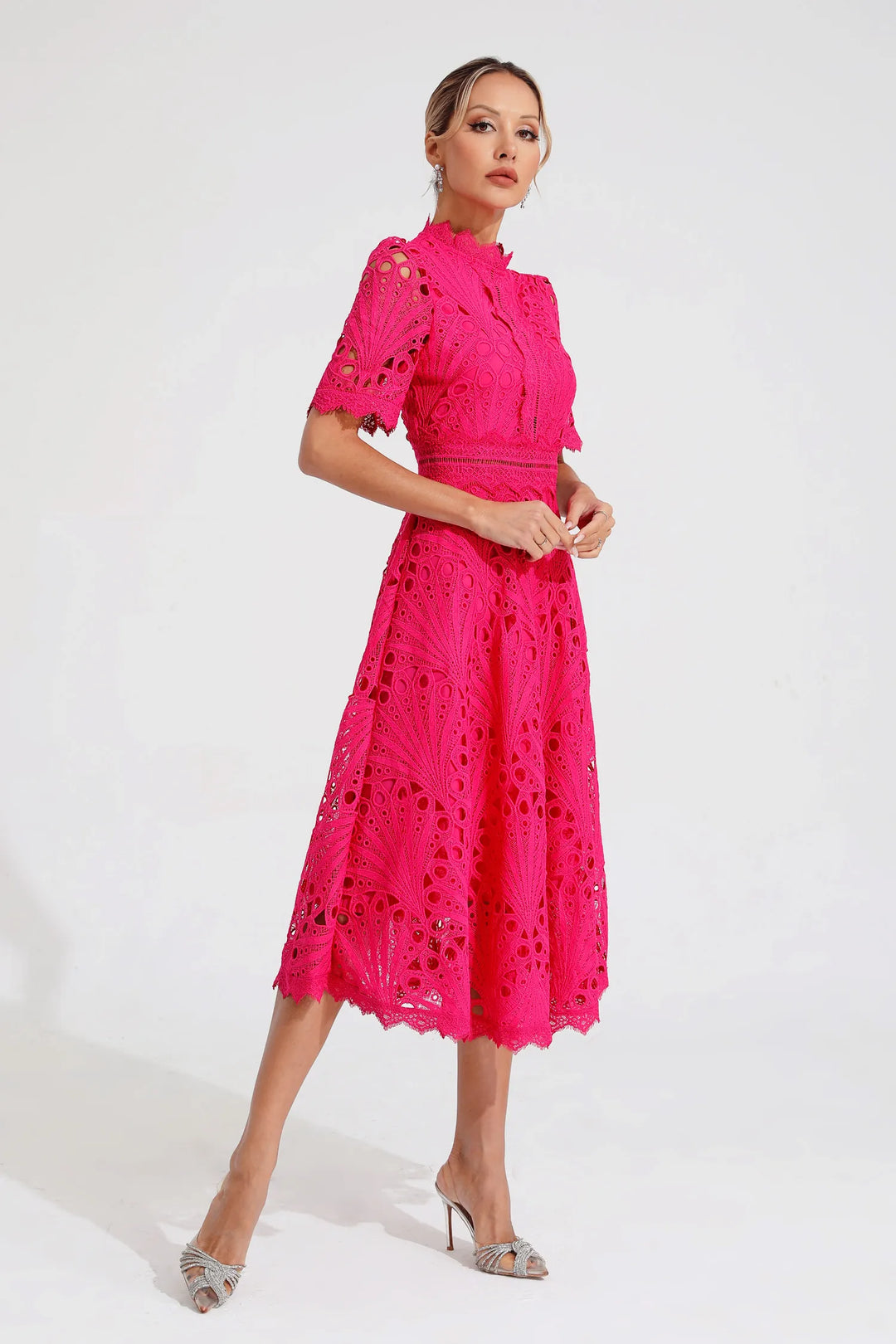 Exquisite Subtle Glamour Lace Midi Dress for Women