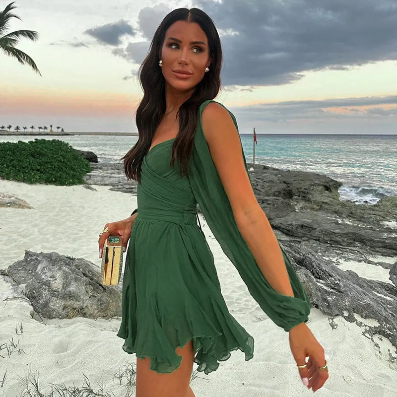 Vestido corto festivo de manga larga para verano para mujer