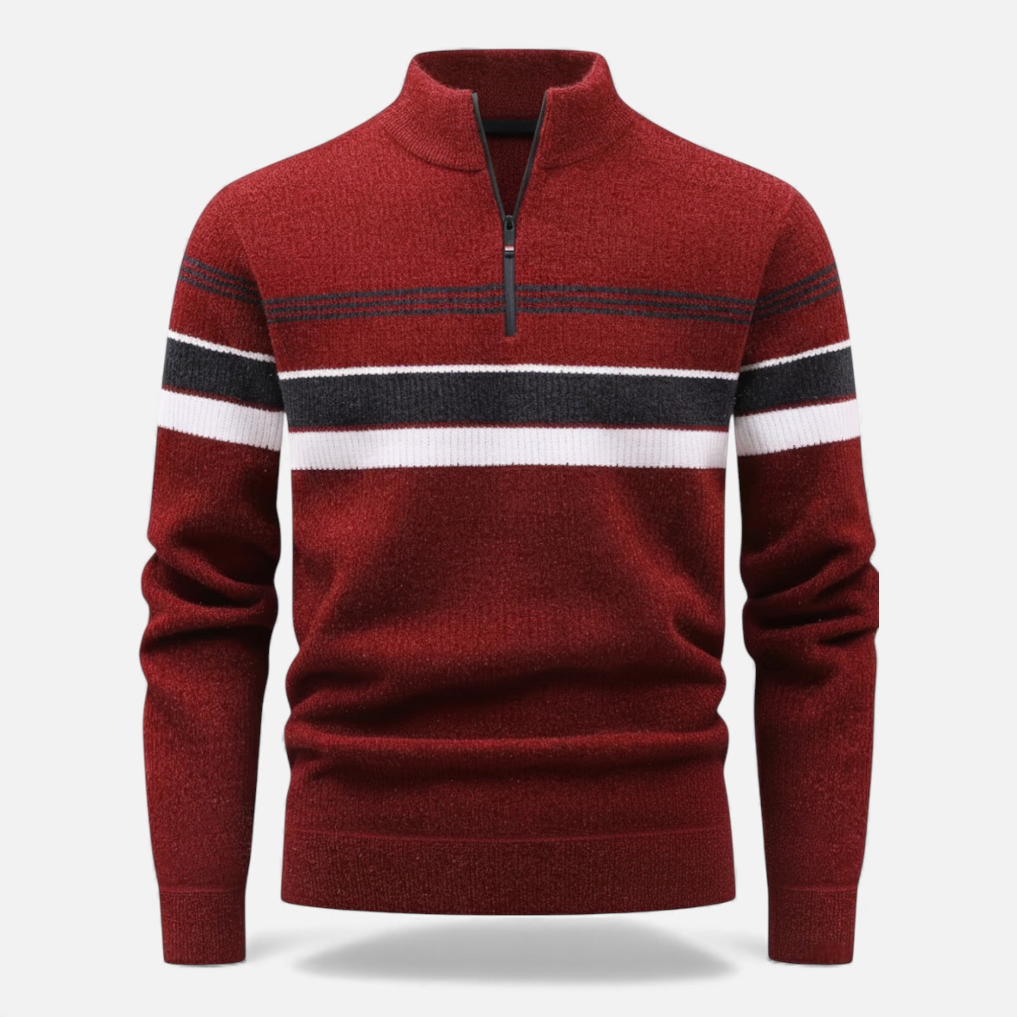 Men's Thick Half-Zip Striped Knit Sweater