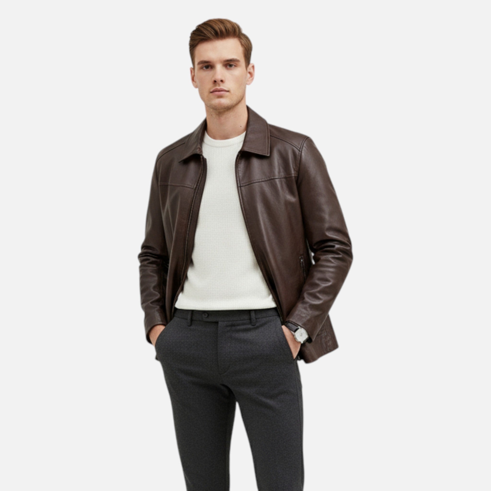 Giacca da uomo in pelle PU – Collo alla coreana Eleganza autunnale