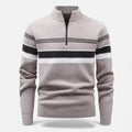 Maglione da uomo spesso a righe con mezza cerniera a maglia