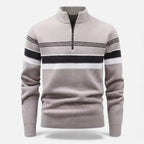Maglione da uomo spesso a righe con mezza cerniera a maglia