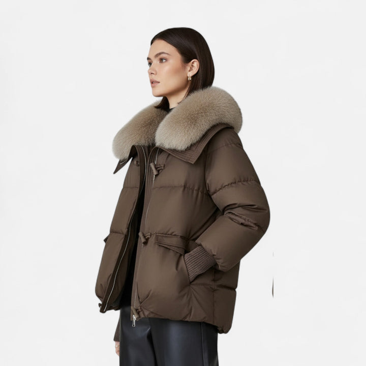 Chaqueta de algodón con relleno de plumón y cuello de piel para mujer, de moda y de temporada