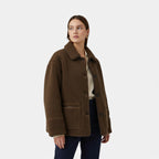 Giacca Teddy Marrone Reversibile da Donna con Colletto Risvoltato