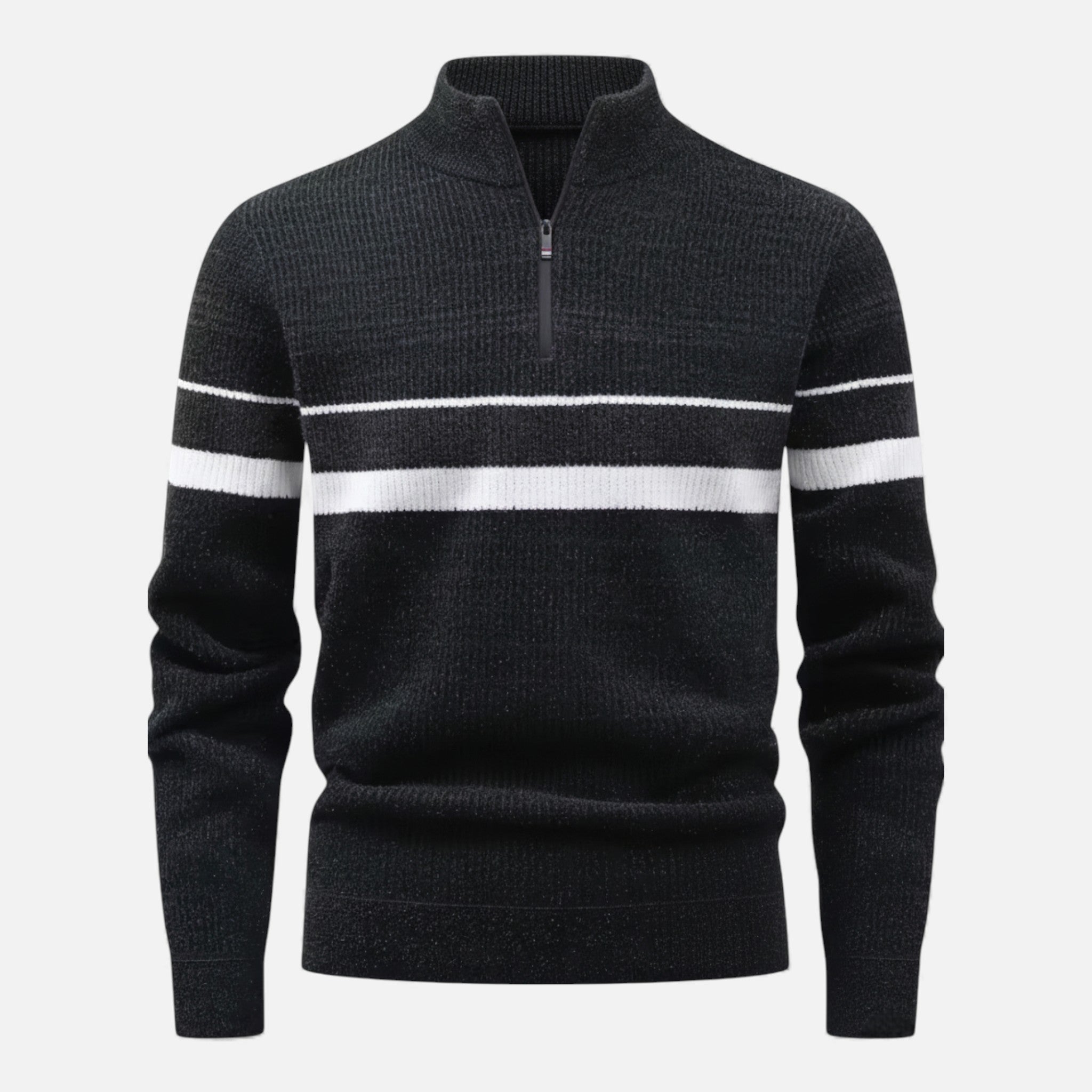 Men's Thick Half-Zip Striped Knit Sweater