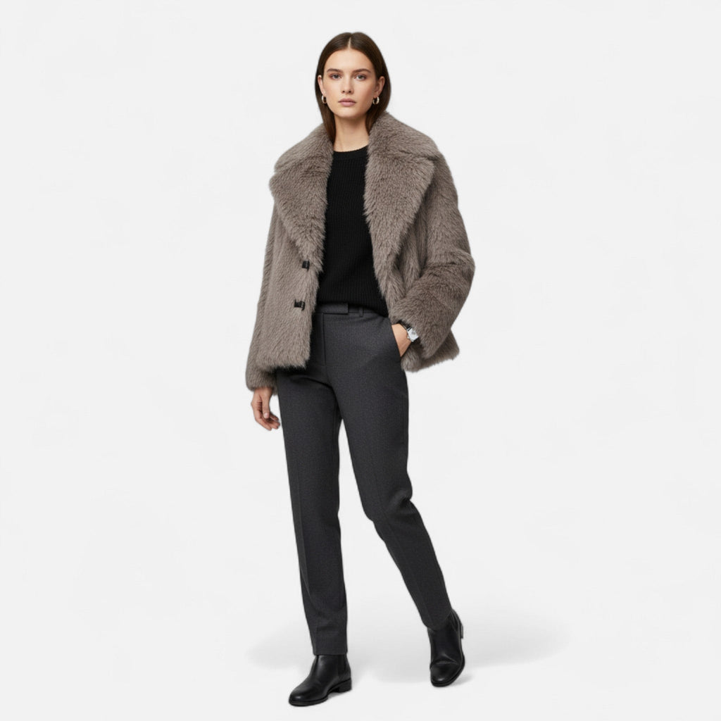 Abrigo de piel sintética para mujer – Elegancia urbana de invierno