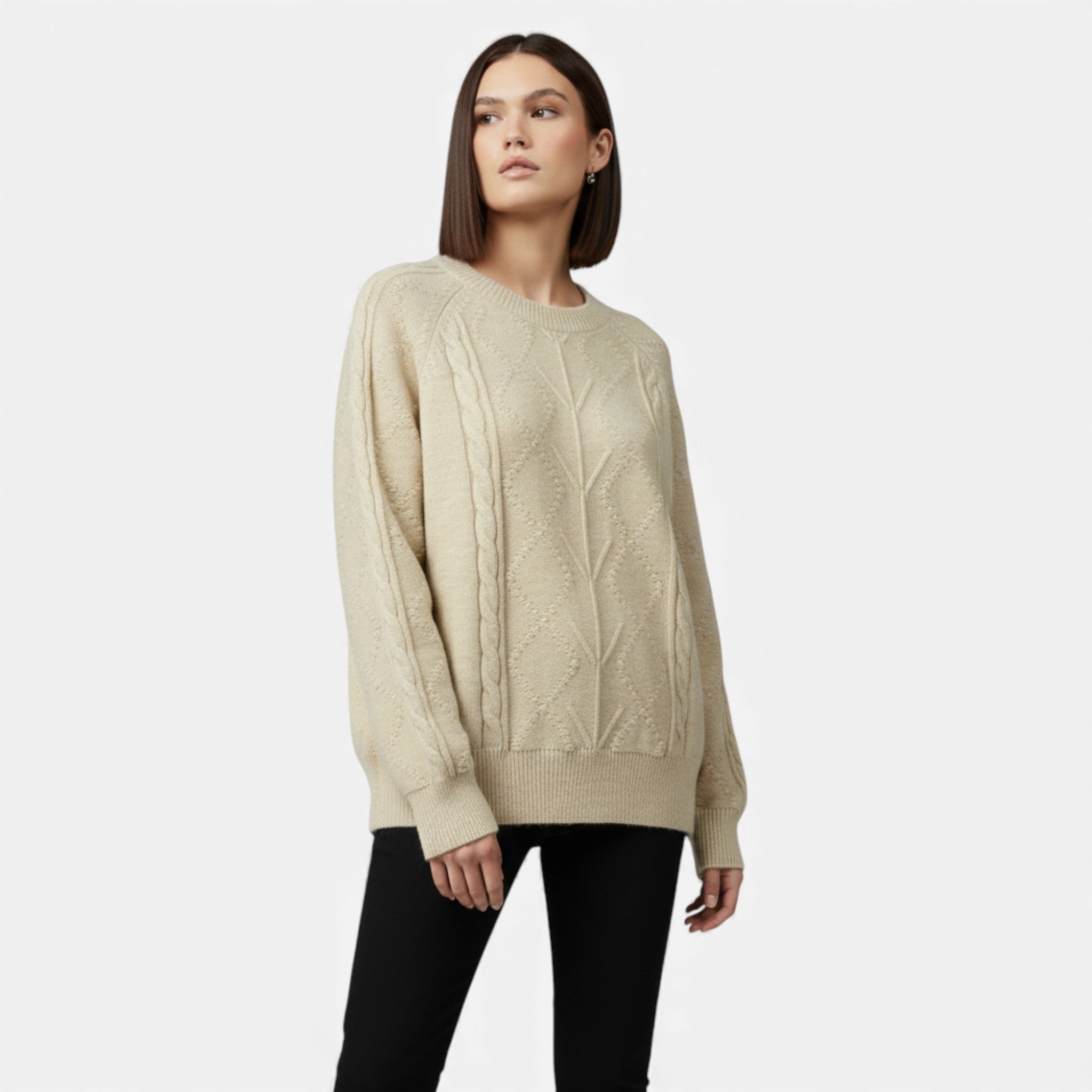 Suéter de invierno para mujer, tejido con cableado y de corte holgado