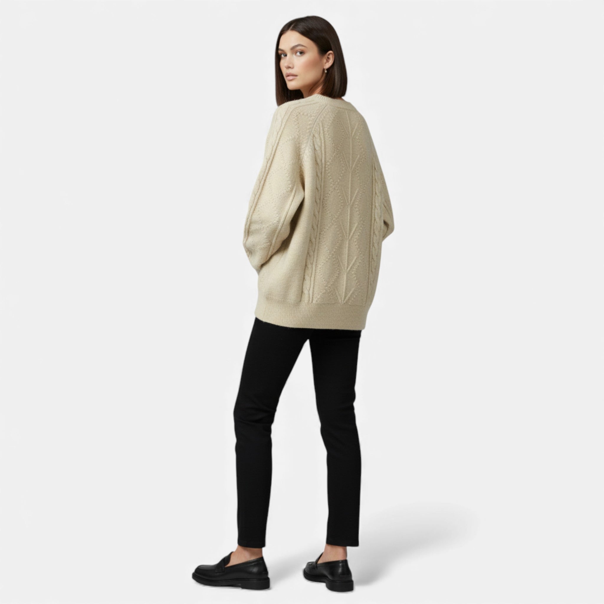 Suéter de invierno para mujer, tejido con cableado y de corte holgado