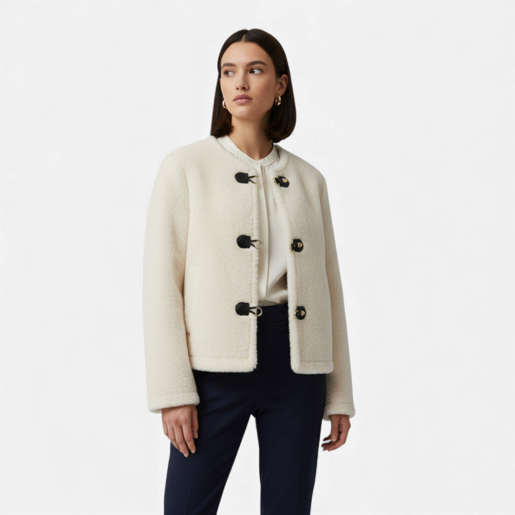Chaqueta de mujer con botones de palanca y piel sintética