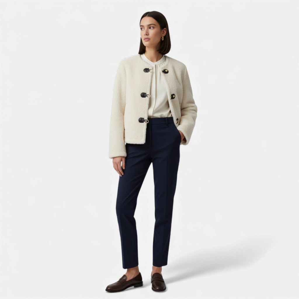 Chaqueta de mujer con botones de palanca y piel sintética