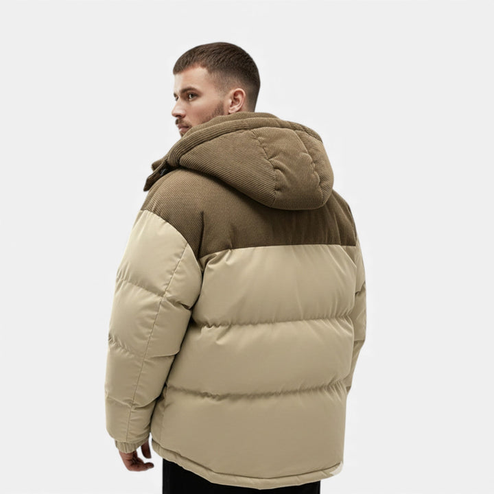 Men’s Stylish Thick Fleece-Lined Winter Jacket with Removable Hood for Cold-Weather
