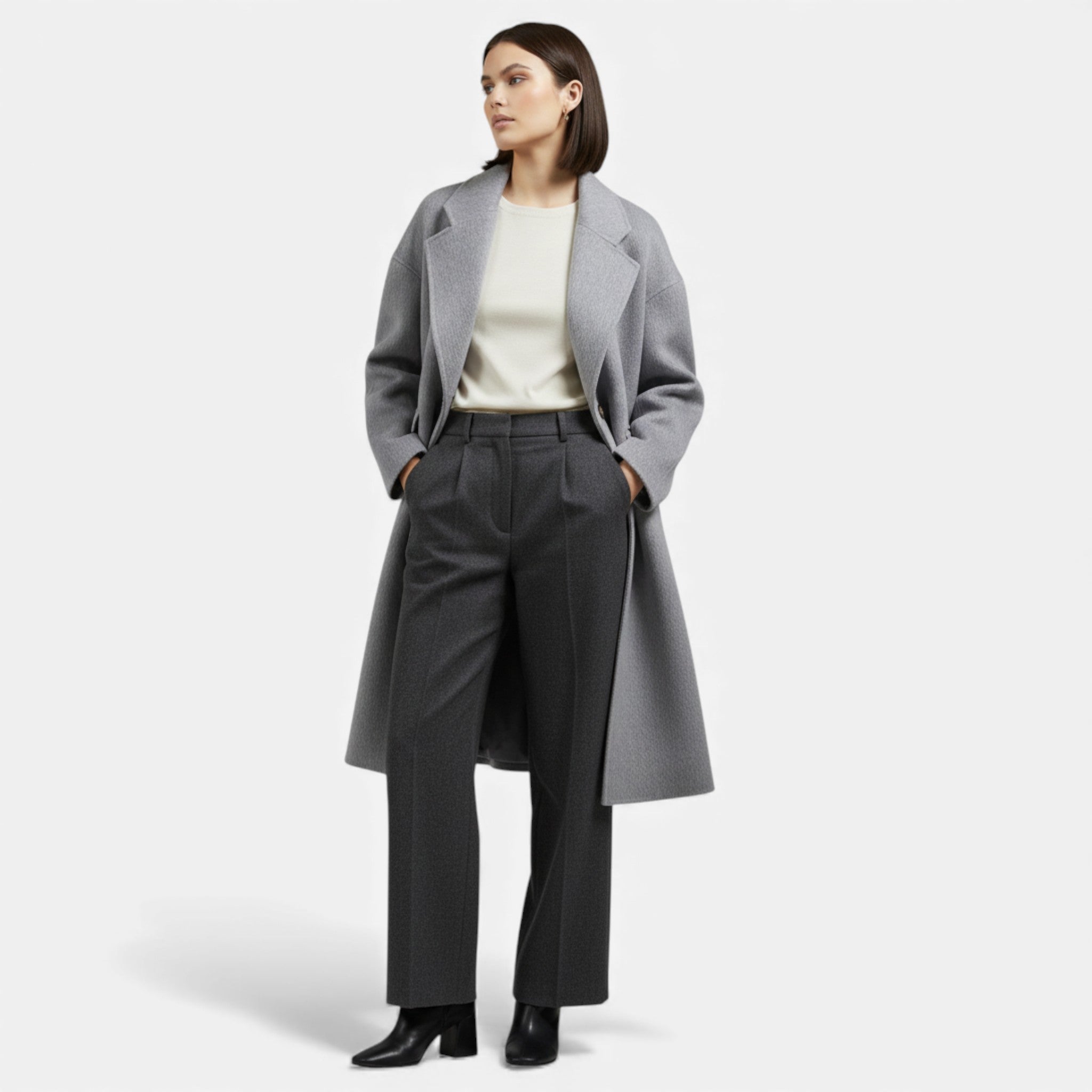 Cappotto invernale da donna in misto lana con doppia tasca