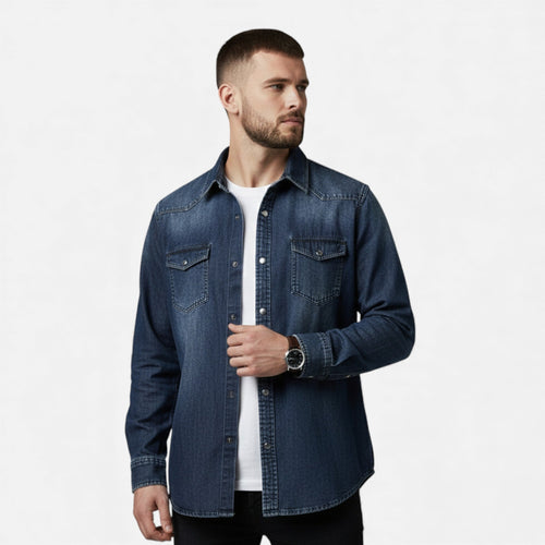Men's Loose-Fit Denim Shirt for Autumn Winter