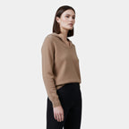 Sudadera con capucha de lana suelta para mujer con cuello en V y tejido de punto