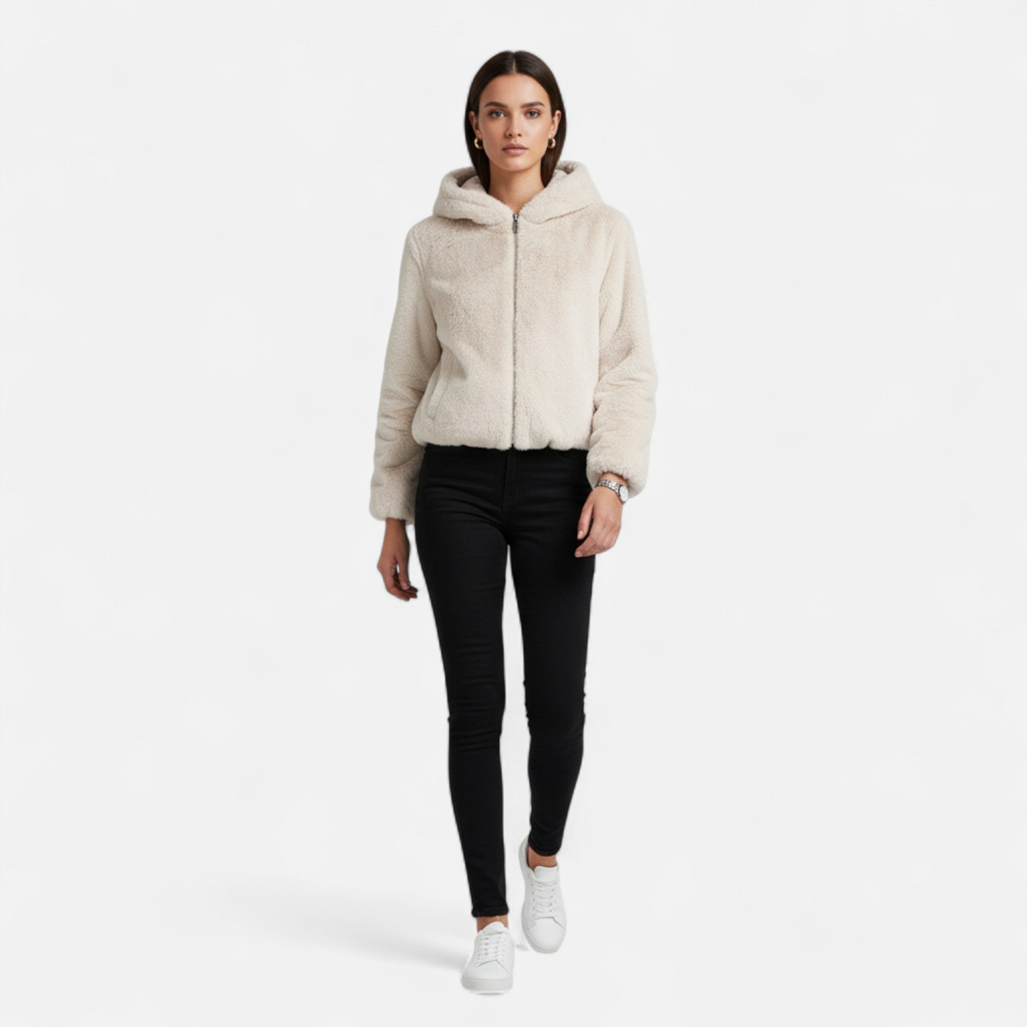 Cappotto Donna con Cappuccio in Pelliccia Sintetica – Comfort Invernale di Lusso