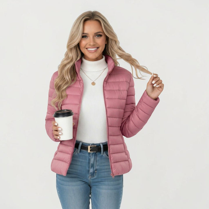 Verona Lightweight Slim-Fit Puffer Jacket in Sandstone Beige
