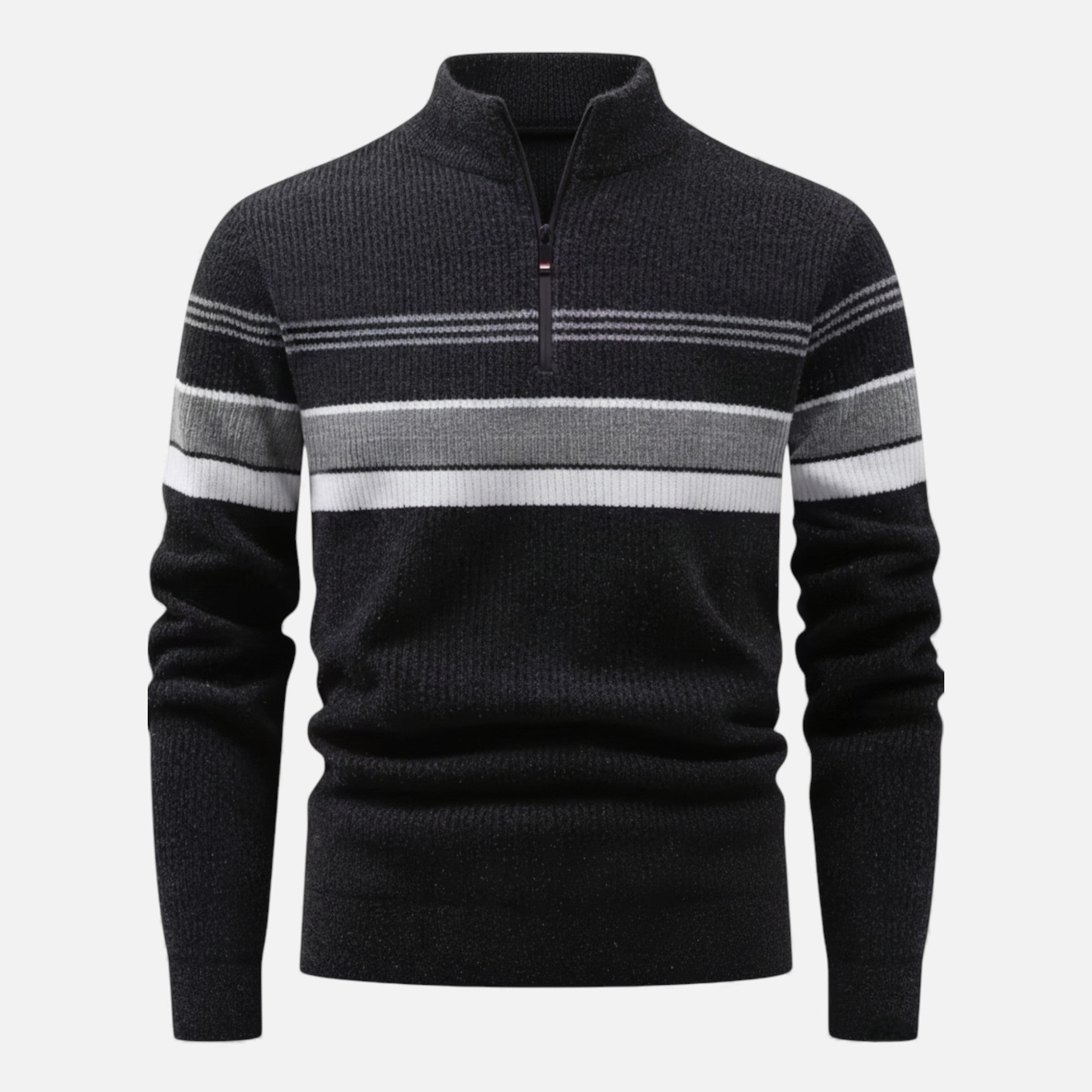 Men's Thick Half-Zip Striped Knit Sweater