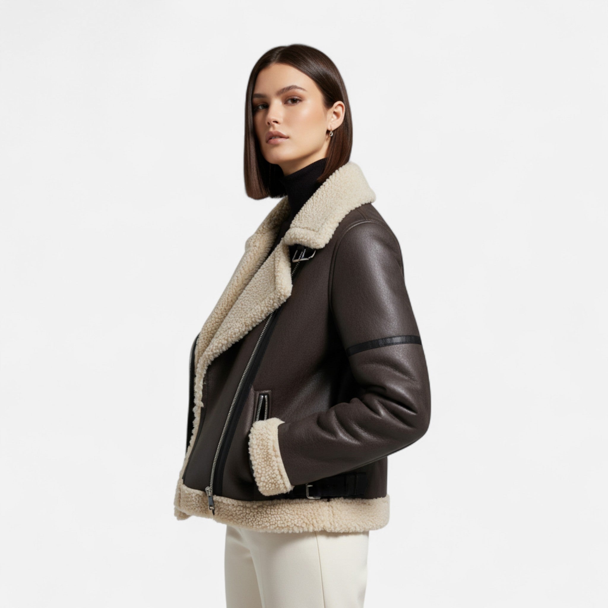 Giacca da donna autunnale in pelle con cintura