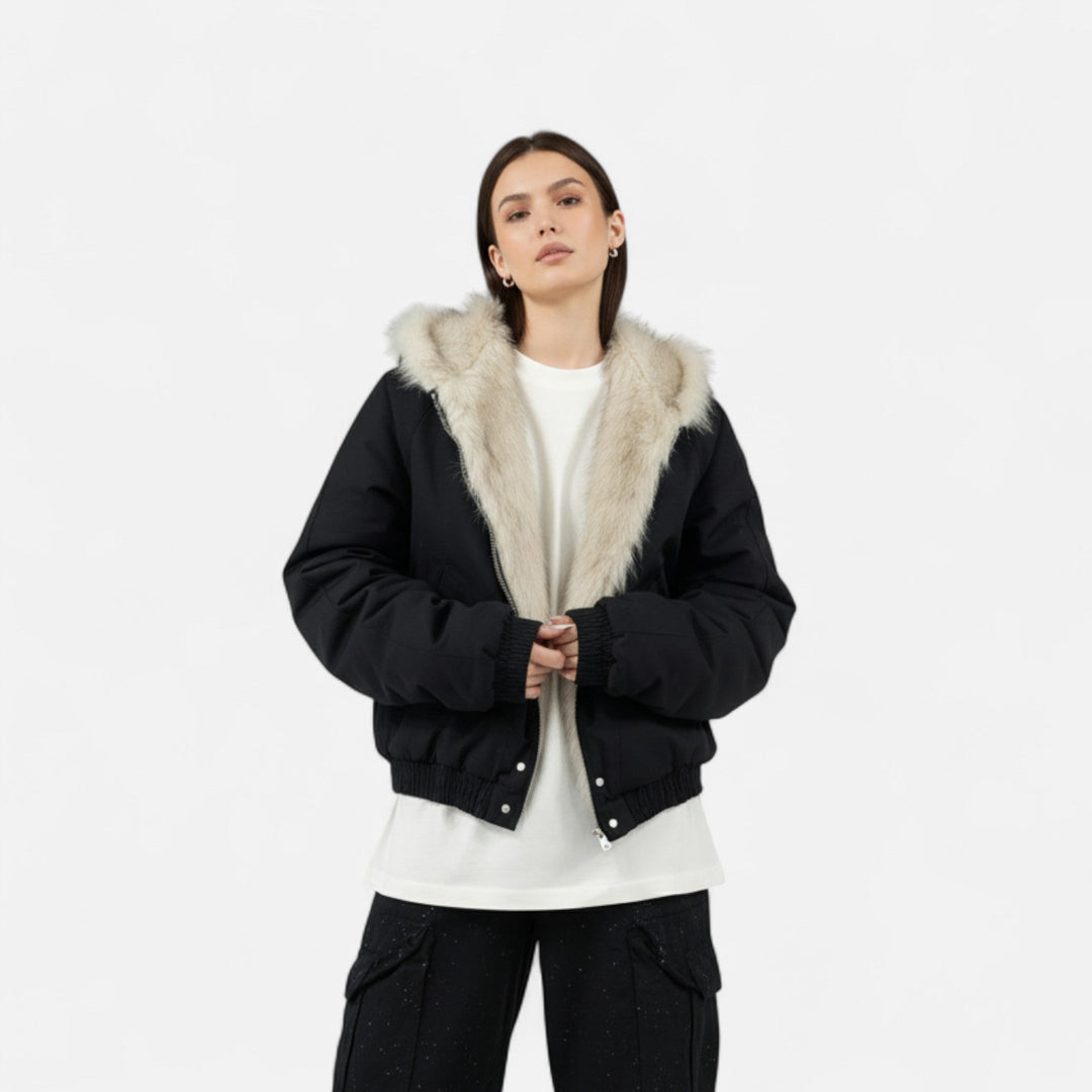 Cappotto Invernale con Cappuccio Heritage Contemporaneo da Donna con Colletto in Pelliccia Lussuoso