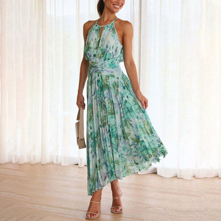 Vestido largo de verano con elegante brisa floral de temporada para mujer