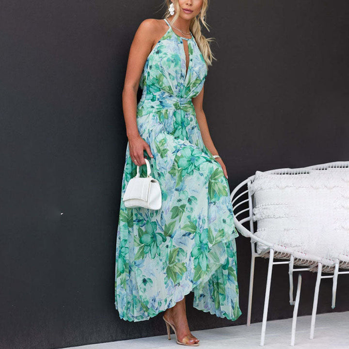 Vestido largo de verano con elegante brisa floral de temporada para mujer