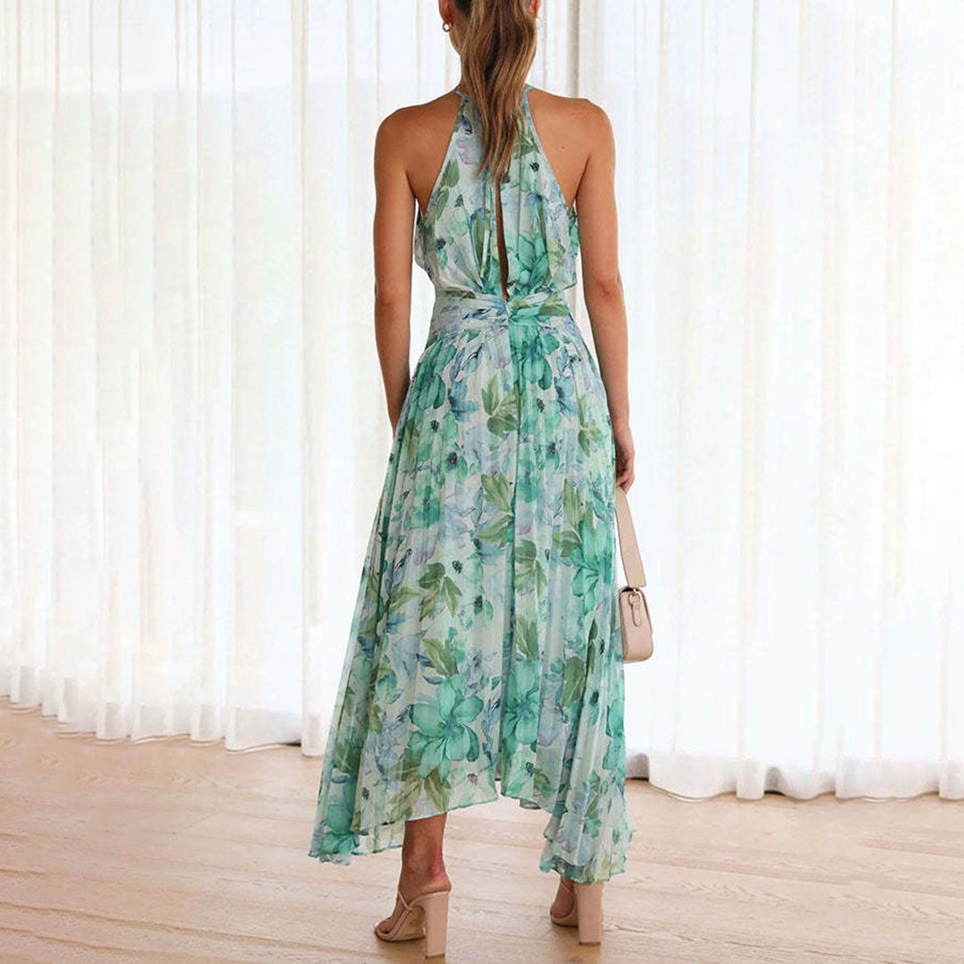 Vestido largo de verano con elegante brisa floral de temporada para mujer