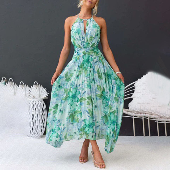 Vestido largo de verano con elegante brisa floral de temporada para mujer