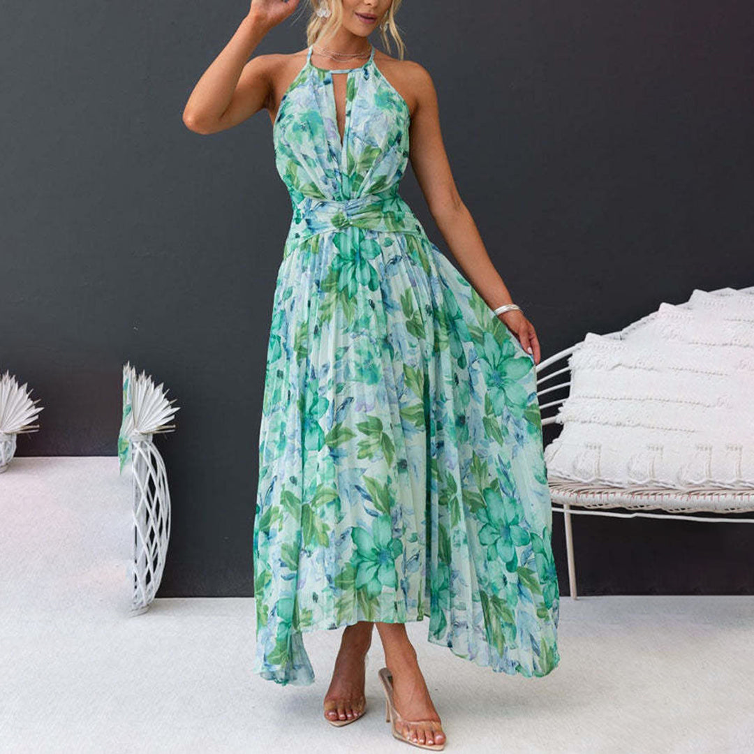 Vestido largo de verano con elegante brisa floral de temporada para mujer
