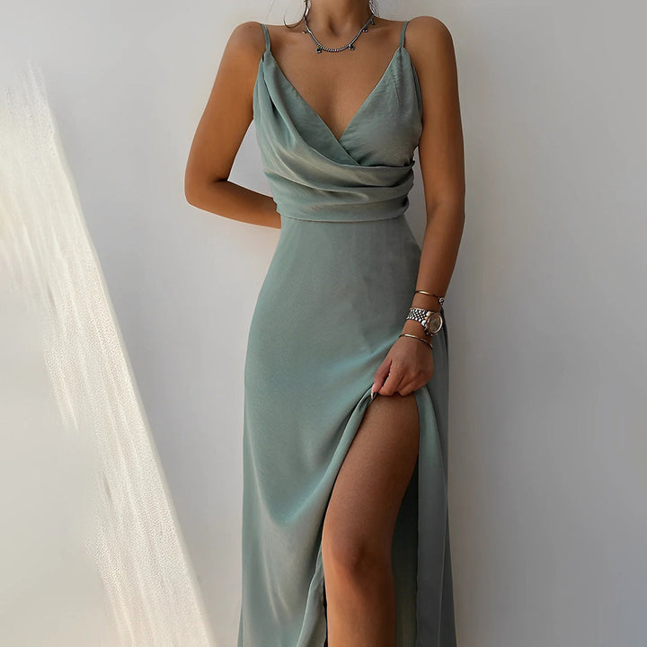 Vestido de Noche Maxi con Cuello Cruzado