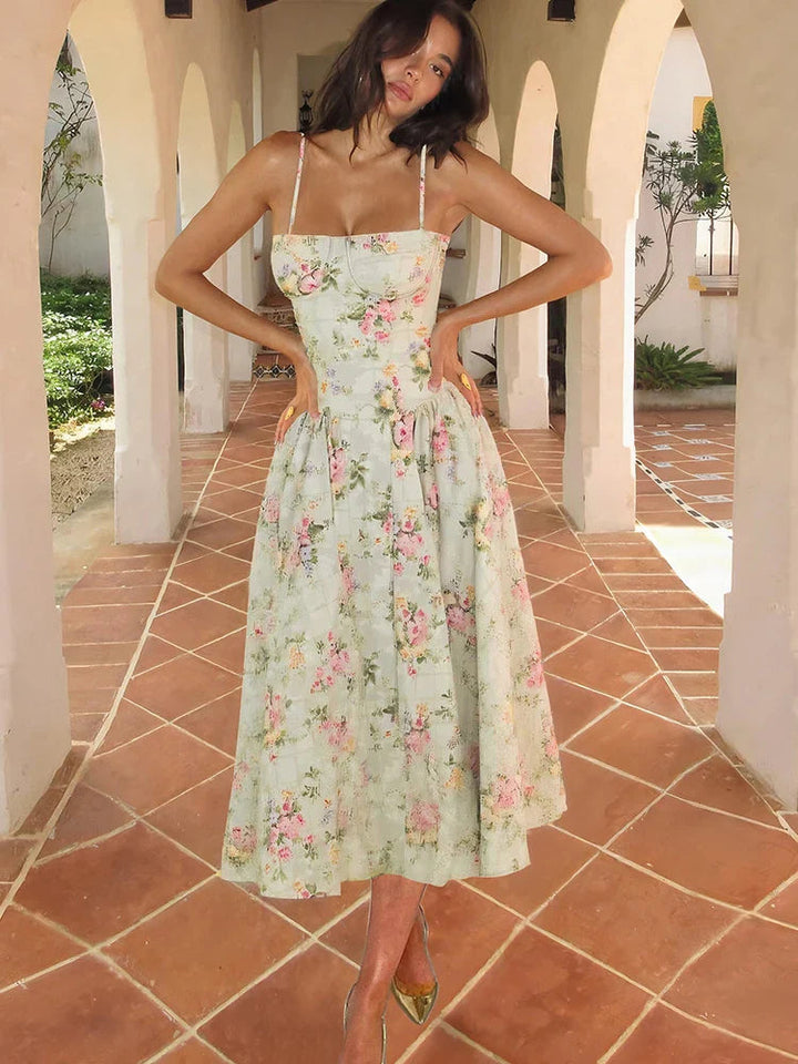 Vestido midi con tirantes y estampado floral