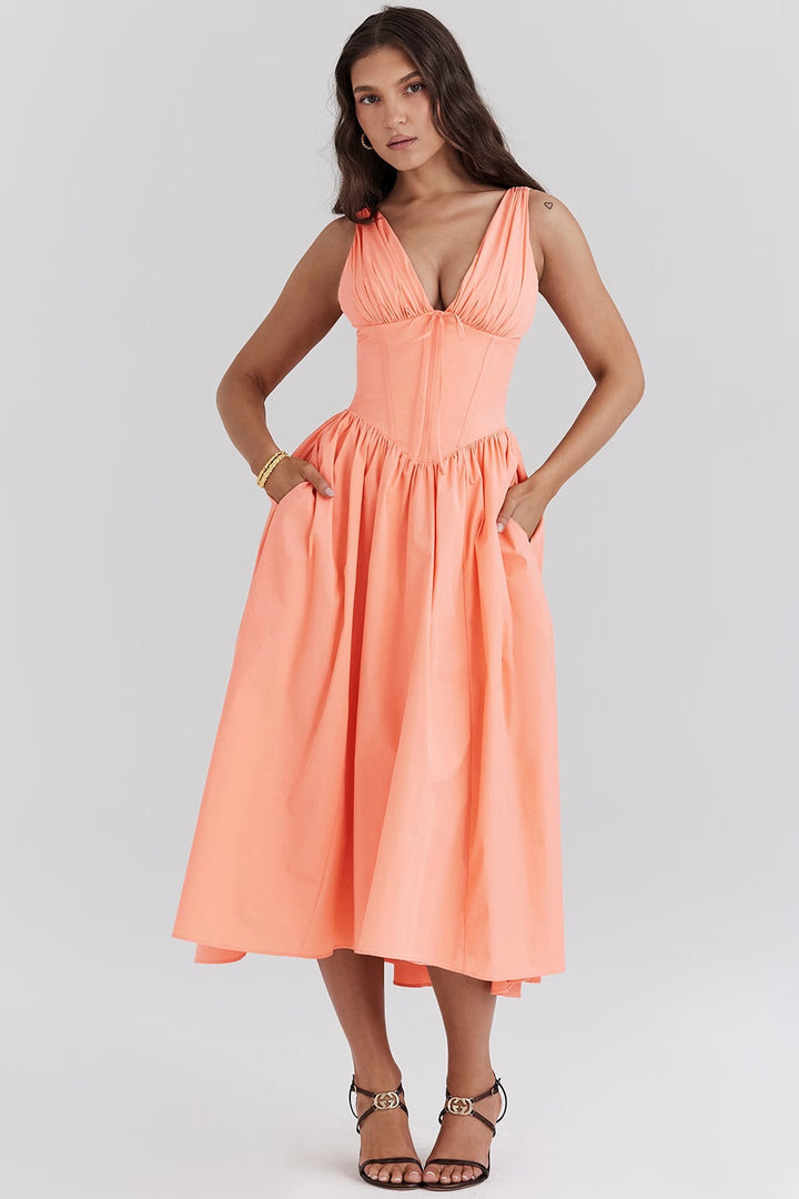 Vestido midi de verano para celebraciones de boda