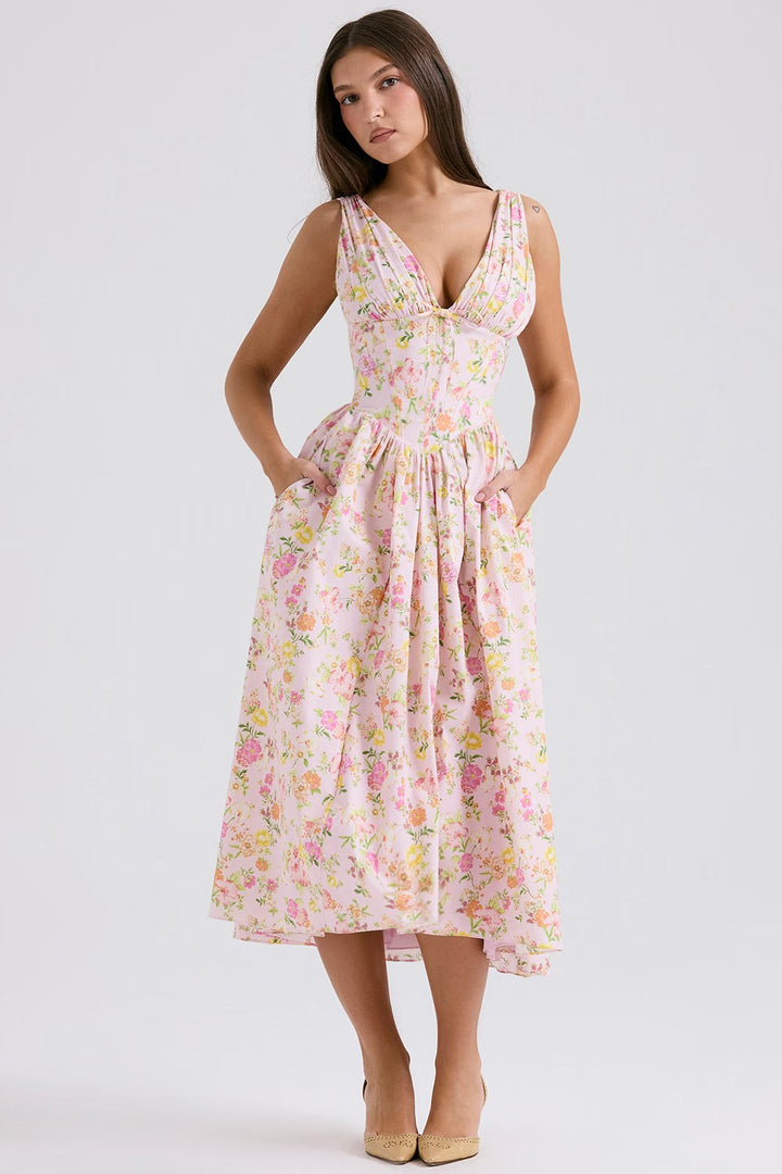 Vestido midi de verano para celebraciones de boda