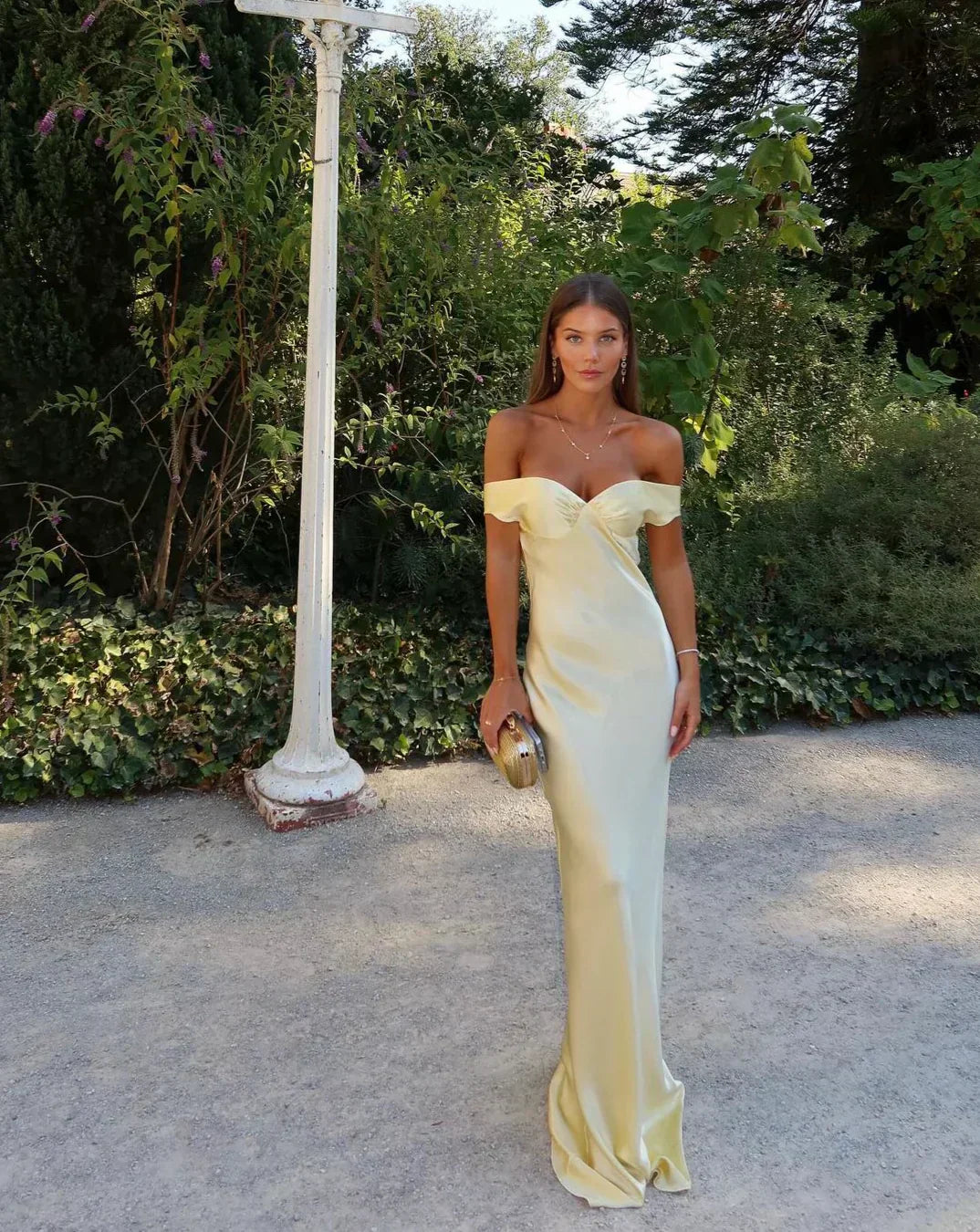 Lace Off-Shoulder Evening Maxi Dress for Wedding Guests