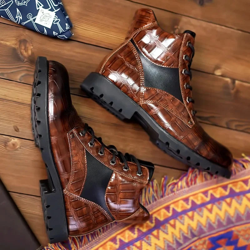 Modern Adventure Combat Outdoor Embossed Ankle Men's Boots