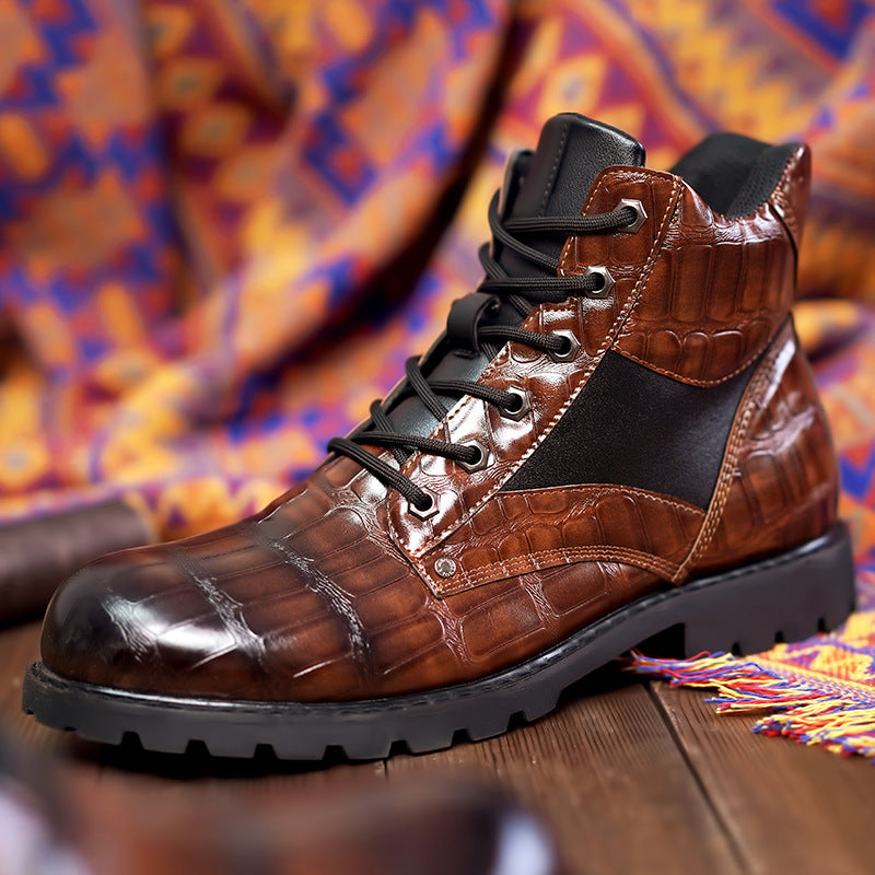 Modern Adventure Combat Outdoor Embossed Ankle Men's Boots